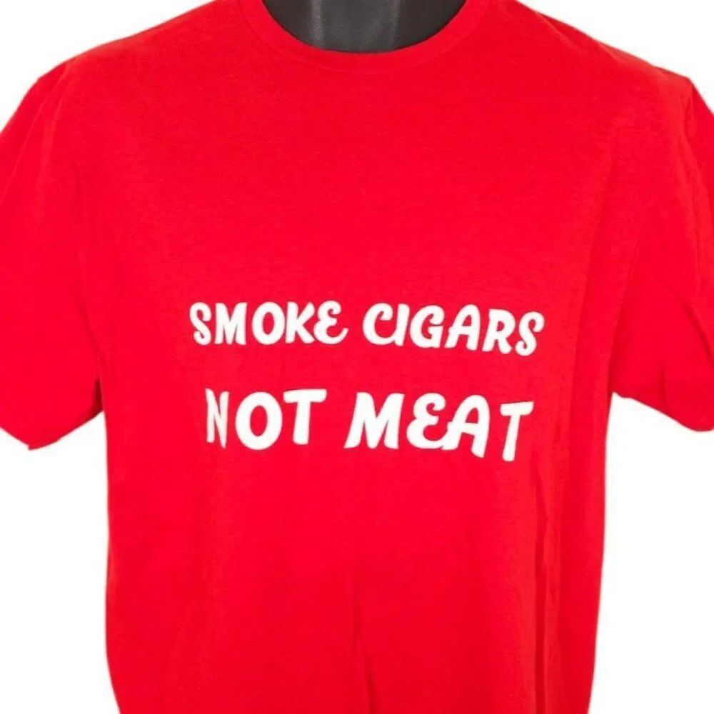 Smoke Cigars Not Meat T Shirt Mens Size Large Red Vegan Vegetarian
